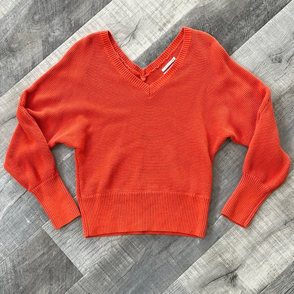 Anthropologie Orange V-Neck Sweater